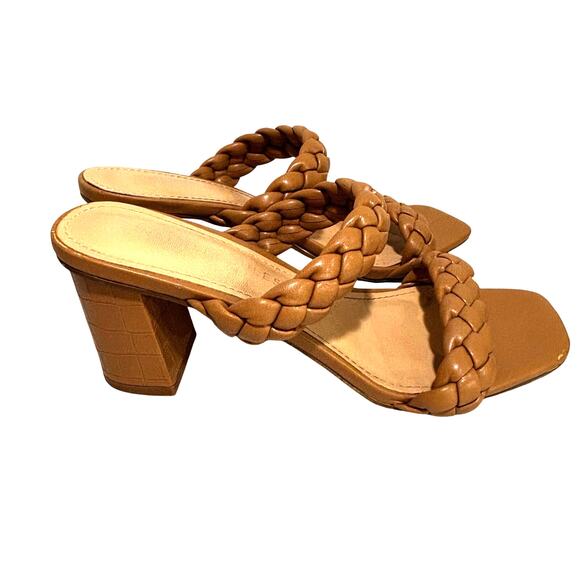 Sincerely Jules high heel slides sandals dressy nude tan braided straps size 10 - Picture 6 of 11